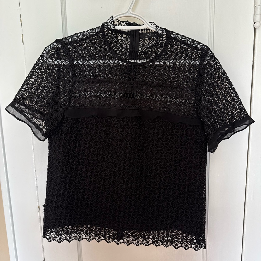 Black Cropped Boxy Blouse with Mandarin Collar